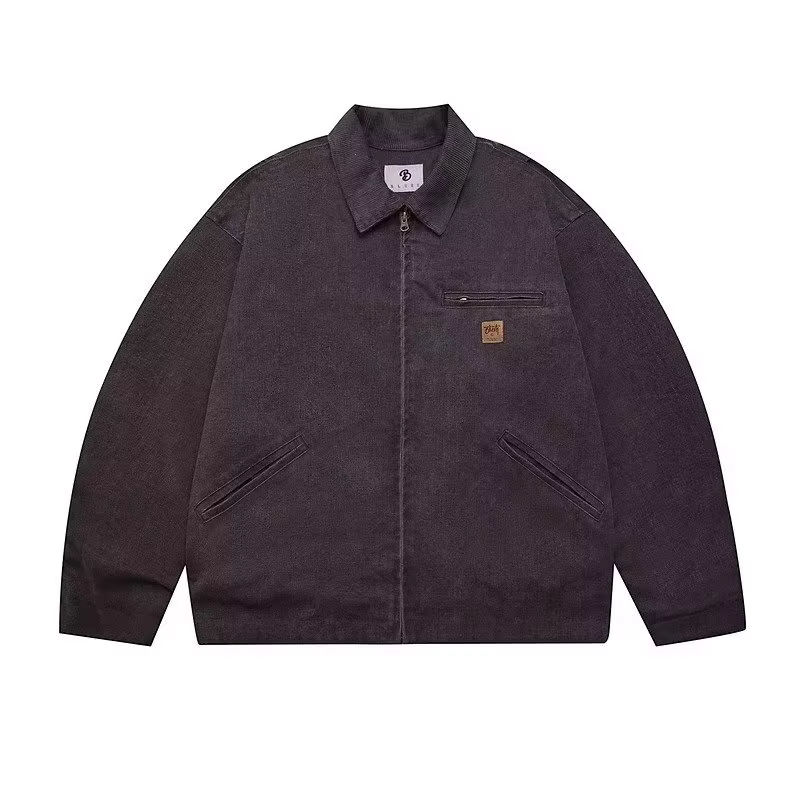 Men's Color blocked Collar Jacket Harajuku Retro Home Jacket Loose Casual Jacket Y2k Couple Bomb Jacket