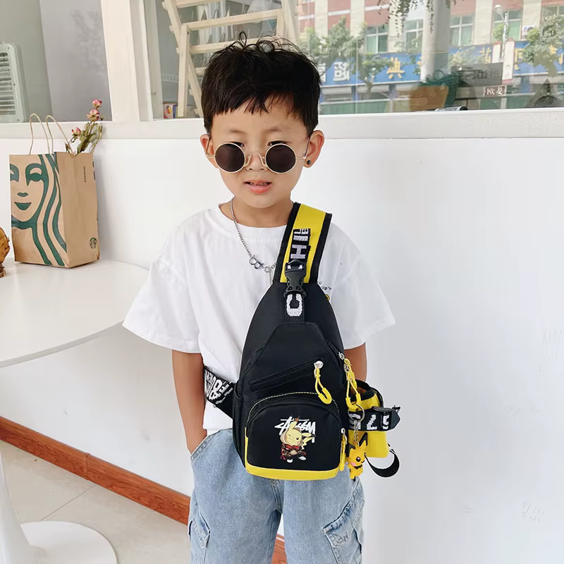 Fashion children bag cartoon print Pikachu children chest bag trendy outdoor sports leisure messenger bag