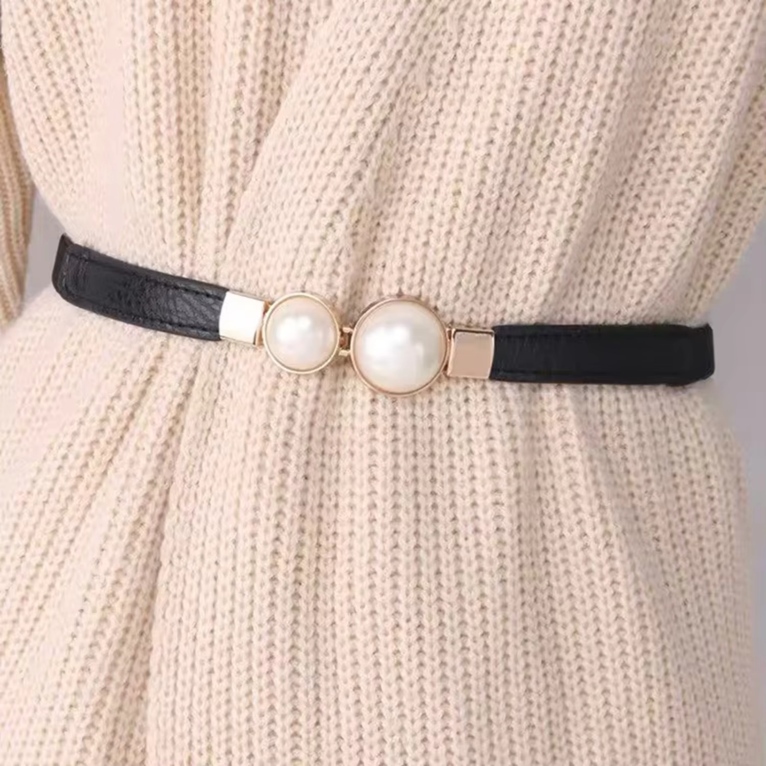 Creative Pearly Buckle Belt, PU Leather dress skirt, Stable Thin Women Belt, Ladies waistband