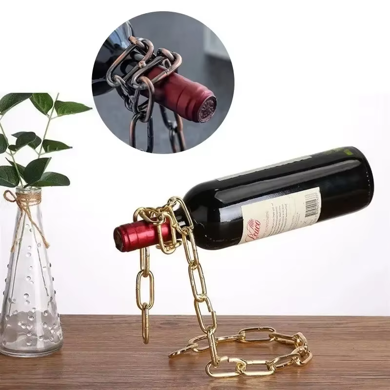 Hanger chain rack, stylish wine bottle cracker, creative wire Robe wine rack, kitchen dining room