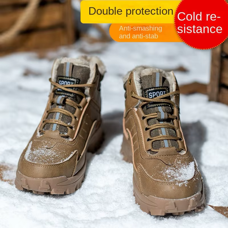 Winter Cotton Safety Shoes Men Large Size Work Protection Boots Plush Warmth Insulation Steel Toe Caps Puncture-Proof Snow Boots