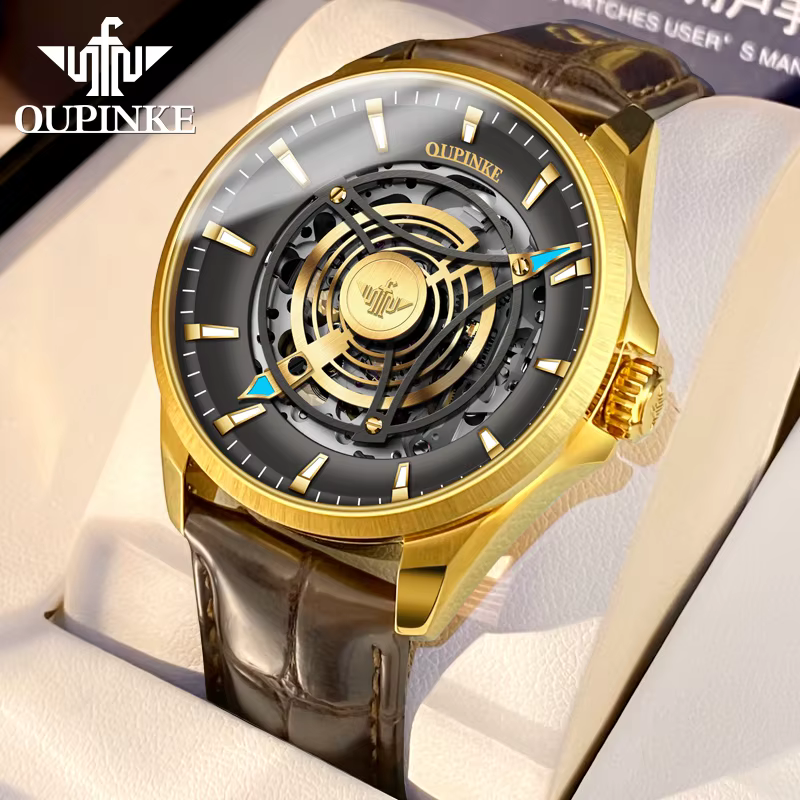 OUPINKE 3206（Special Offer）Fully Automatic Mechanical Watch for Men Leather Strap Waterproof Sapphire Mirror Male Watch