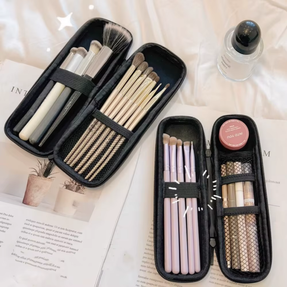 Portable Makeup Brush Holder for Women Girls Travel Cosmetic Brushes Pen Storage Bag Waterproof Zipper Long Makeup Tools Pouch