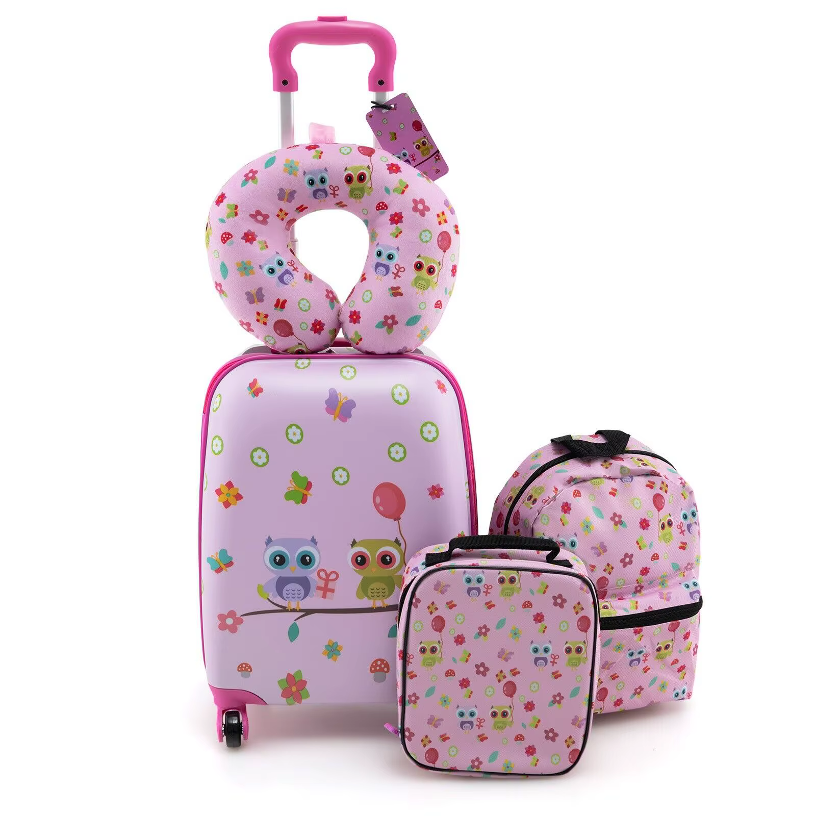 DORTALA 5Pcs Kids Luggage Set Carry-on Children Rolling Suitcase Set w/Backpack
