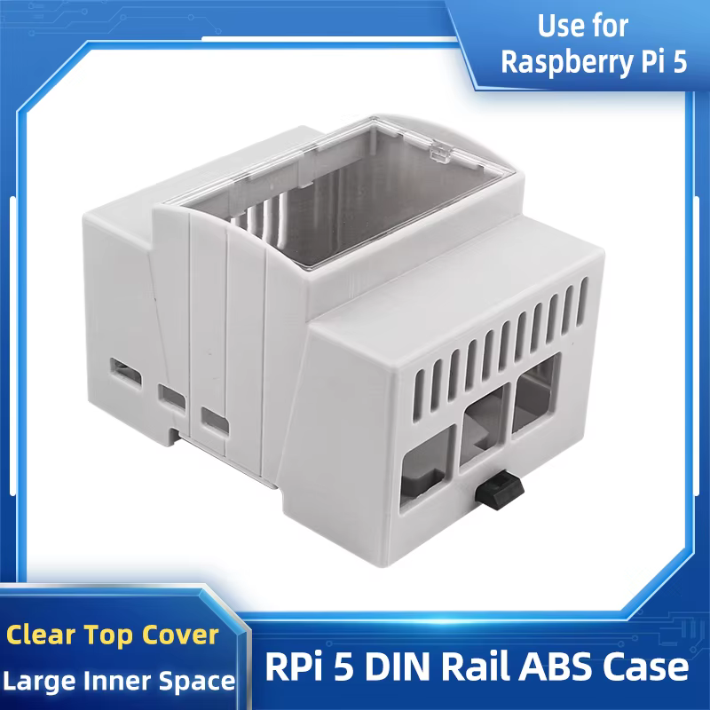 Raspberry Pi 5 ABS Case DIN Rail Shell Large Inner Space Clear Top Windows Electrice Box Optional Active Cooler for RPi 5 Pi5