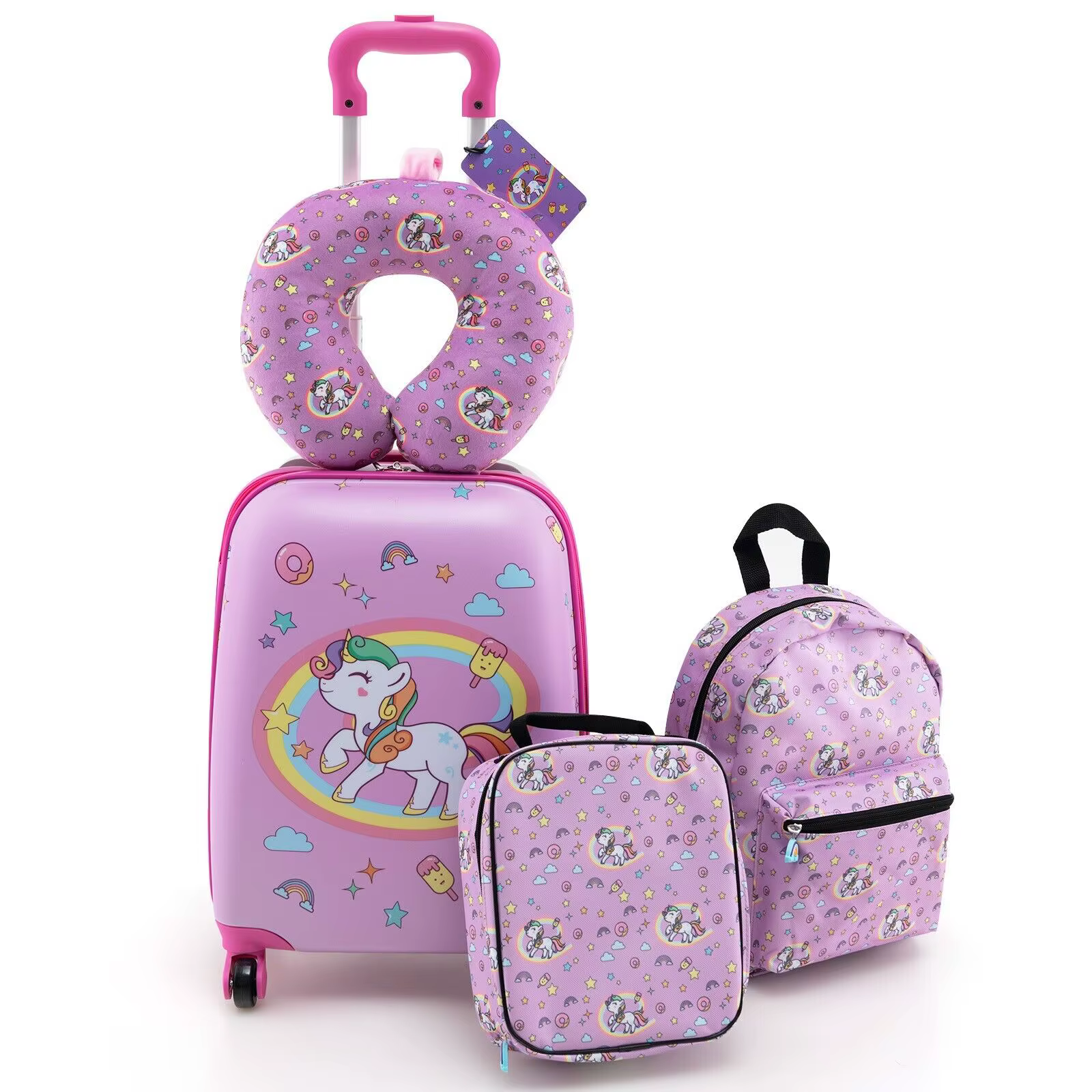 DORTALA 5Pcs Kids Luggage Set Carry-on Children Rolling Suitcase Set w/Backpack