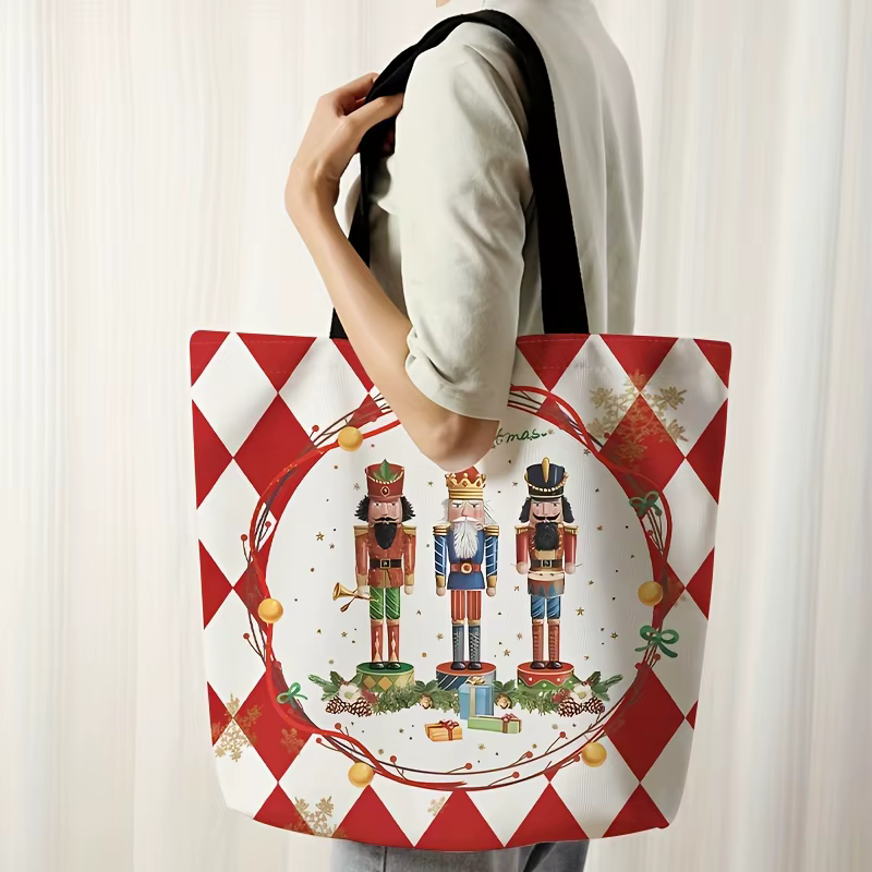 Festive Cartoon Christmas Tote Bag Large Capacity Stylish Prints Versatile Shoulder Bag for Womens Everyday & Shopping Needs