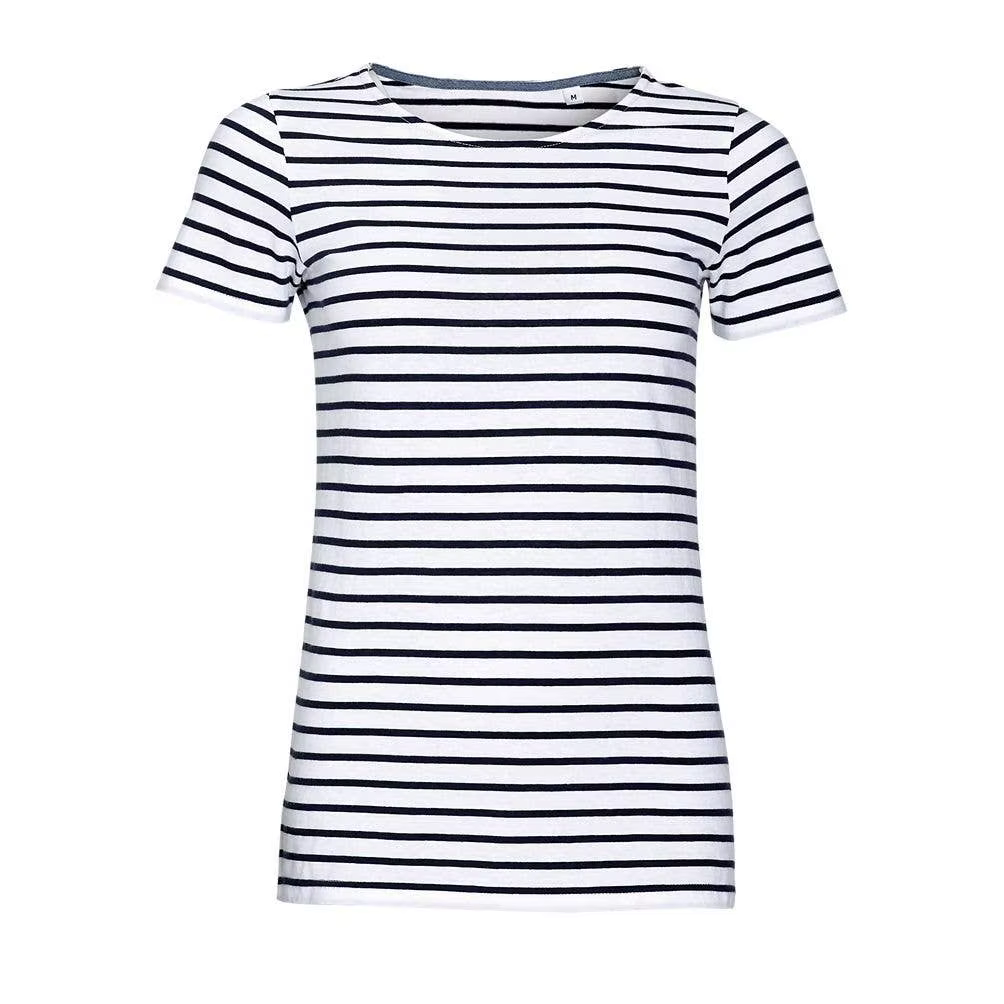 Mars WOMEN's MARNAULA o neck striped t shirt WOMEN size = M COLOR = white navy blue