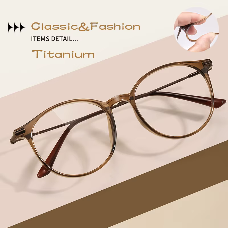CAIDERONI Classic Circle Titanium Optical Frames Anti-blue Light Reading Glasses Women&men Myopia Customized Prescription 008