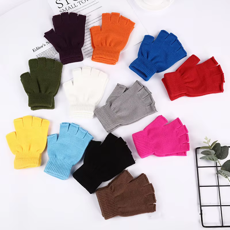 Men Winter Fingerless Gloves Half Finger Writting Office Knitted Alpaca Wool Warm Leather Label Thick Elastic Driving Gloves