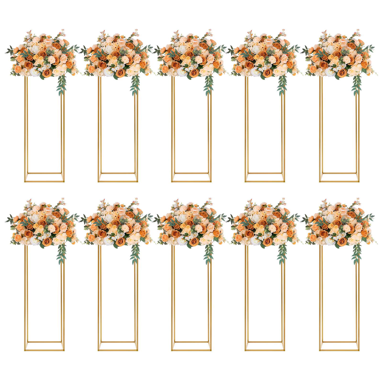 10Pcs Wedding Flower Stand Set 31.5" Height Gold Metal Column Rack Wedding Prop Decor Balloon Display Holder Flower Vase Pillar