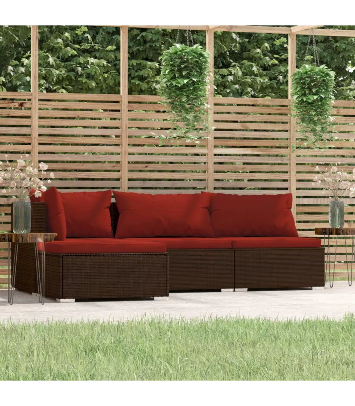 Garden sets Set garden furniture 4 PCs and cushions synthetic brown rattan
