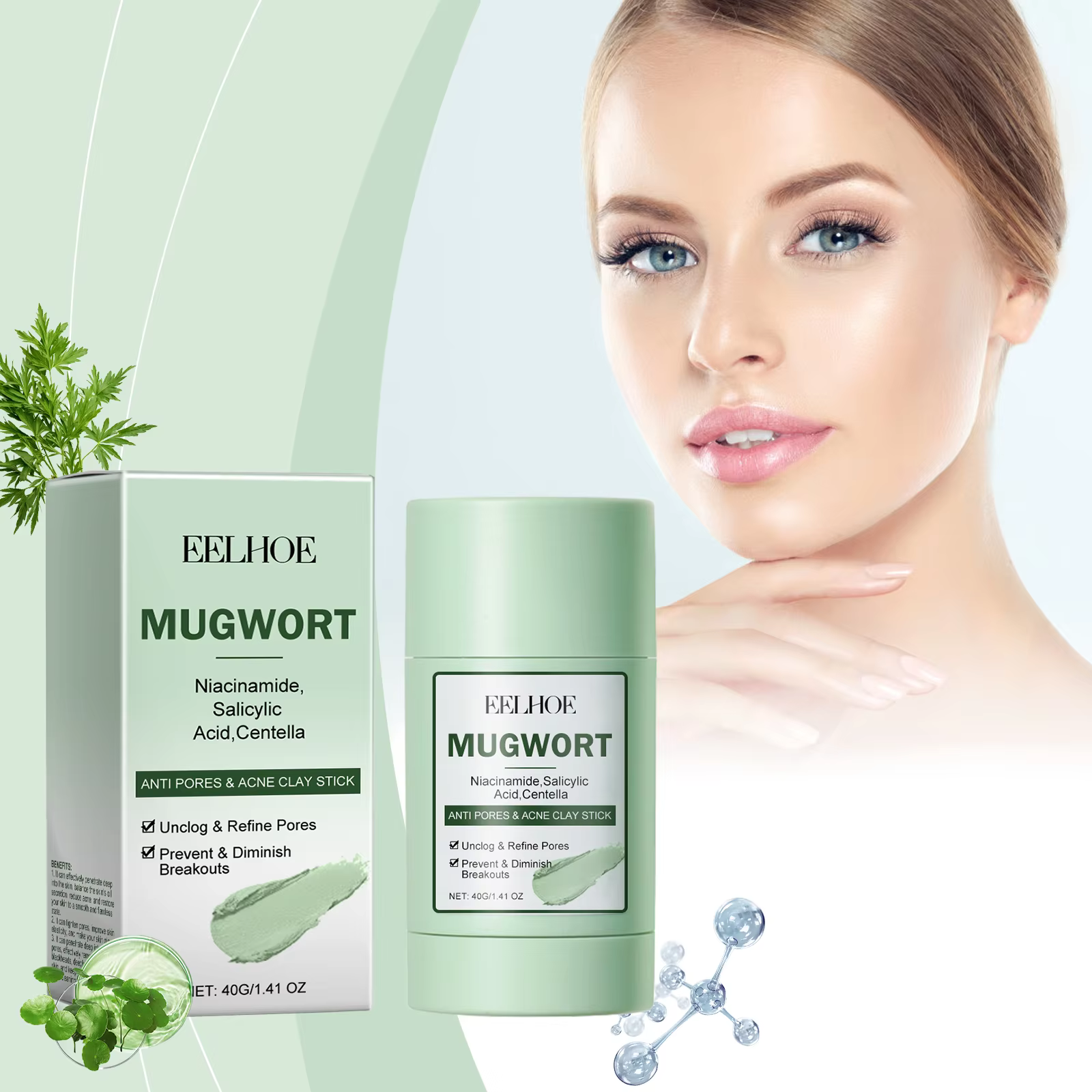 Centella Clay Stick Mask Cleaning Pores Blackheads Clogged Pores Cleansing Brightening Skin Tone Hyaluronic Acid Mud Mask Stick