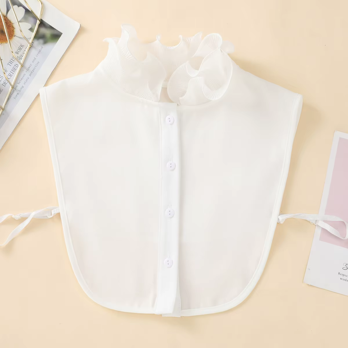 Elegant Ruffle Stand Collar Stylish White Half Shirt Chiffon Dickey Collar Fashion Versatile Inside False Collar