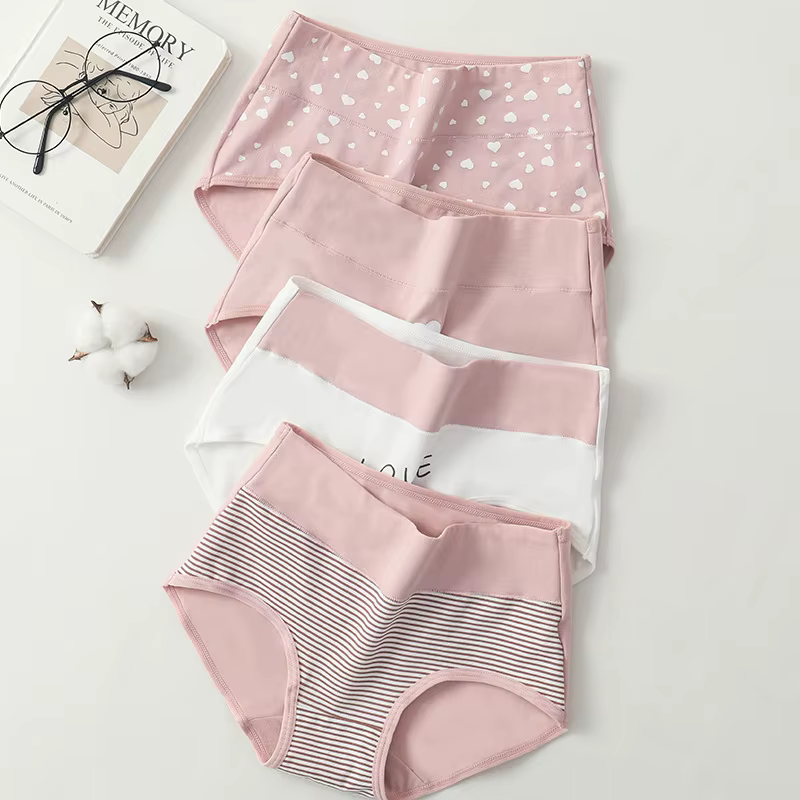 4Pcs Women's Panties High Waist Plus Size Underwear Fashion Print Girls Briefs Breathable Cotton Panty Female Lingerie