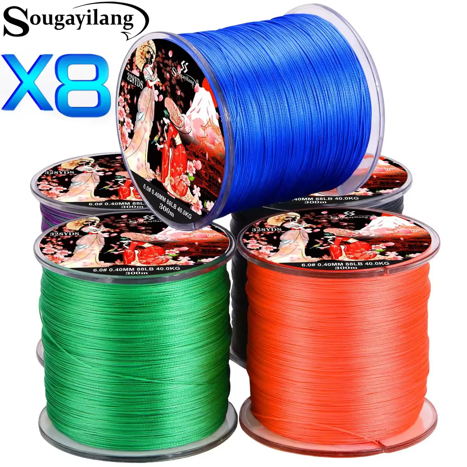 Sougayilang Braided Fishing Line X8 100/300 Drag 22~88LB Multifilament Japanese PE Line for Bass Pike Carp Fishing Accessories