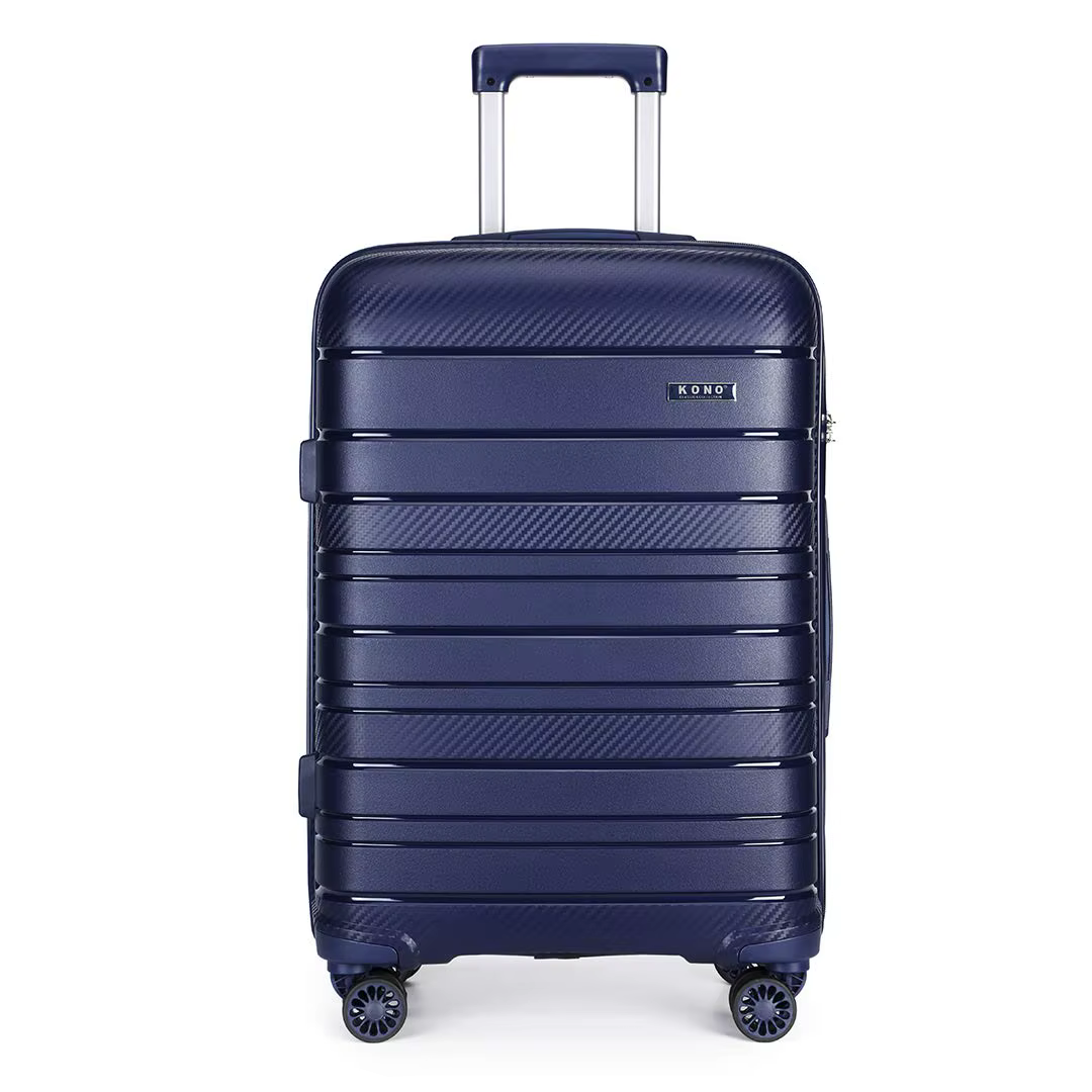 Kono Lightweight Polypropylene 55cm Cabin Suitcase with TSA Lock, 20" Carry-On Hand Luggage, 4 Spinner Wheels, 40L (Navy)