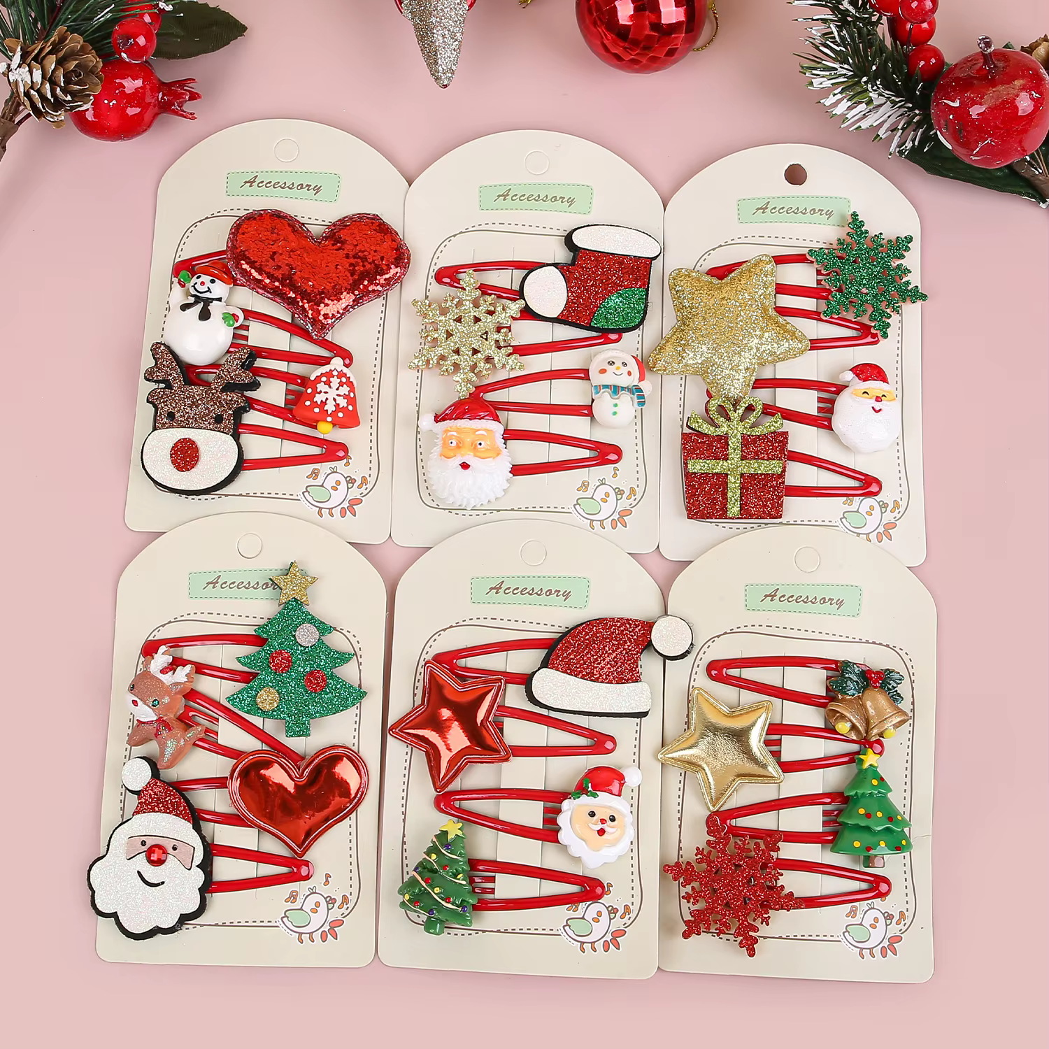 4pcs/set Kids Christmas Hair Clips Cartoon Elk Snowflake Baby Girls Barrettes Clips Christmas Party Gifts Hair Accessories