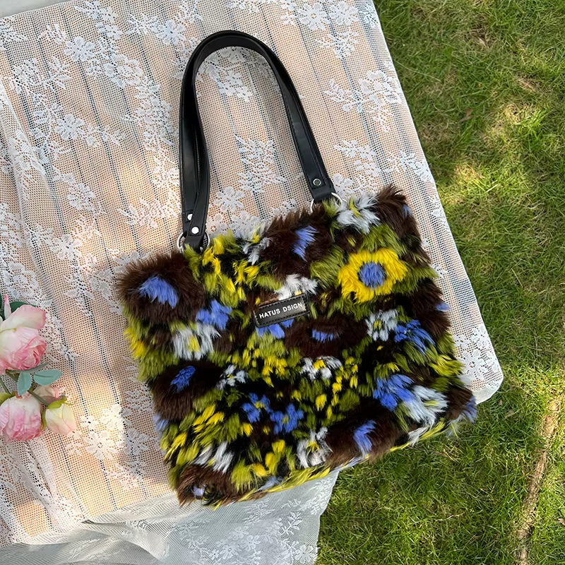 JIOMAY women handbags luxury designer handbags New Design Fashion Fluffy Colorful Printing Large Capacity halloween Shoulder Bag