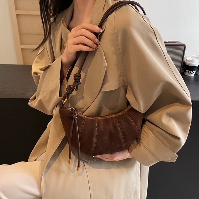 Velvet Material Zipper 2024 High Quality Shoulder Bag Solid Color Simple Fashionable Crossbody Bag Soft Western Style Handbag