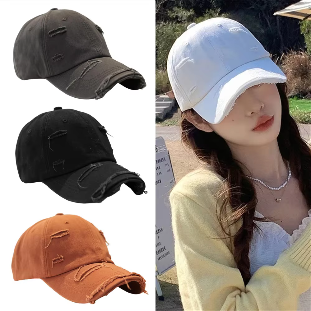 Retro Baseball Cap For Women Personalized Hip-hop Multifunctional Perforated Washed Curved Adjustable Duckbill Cap ﻿