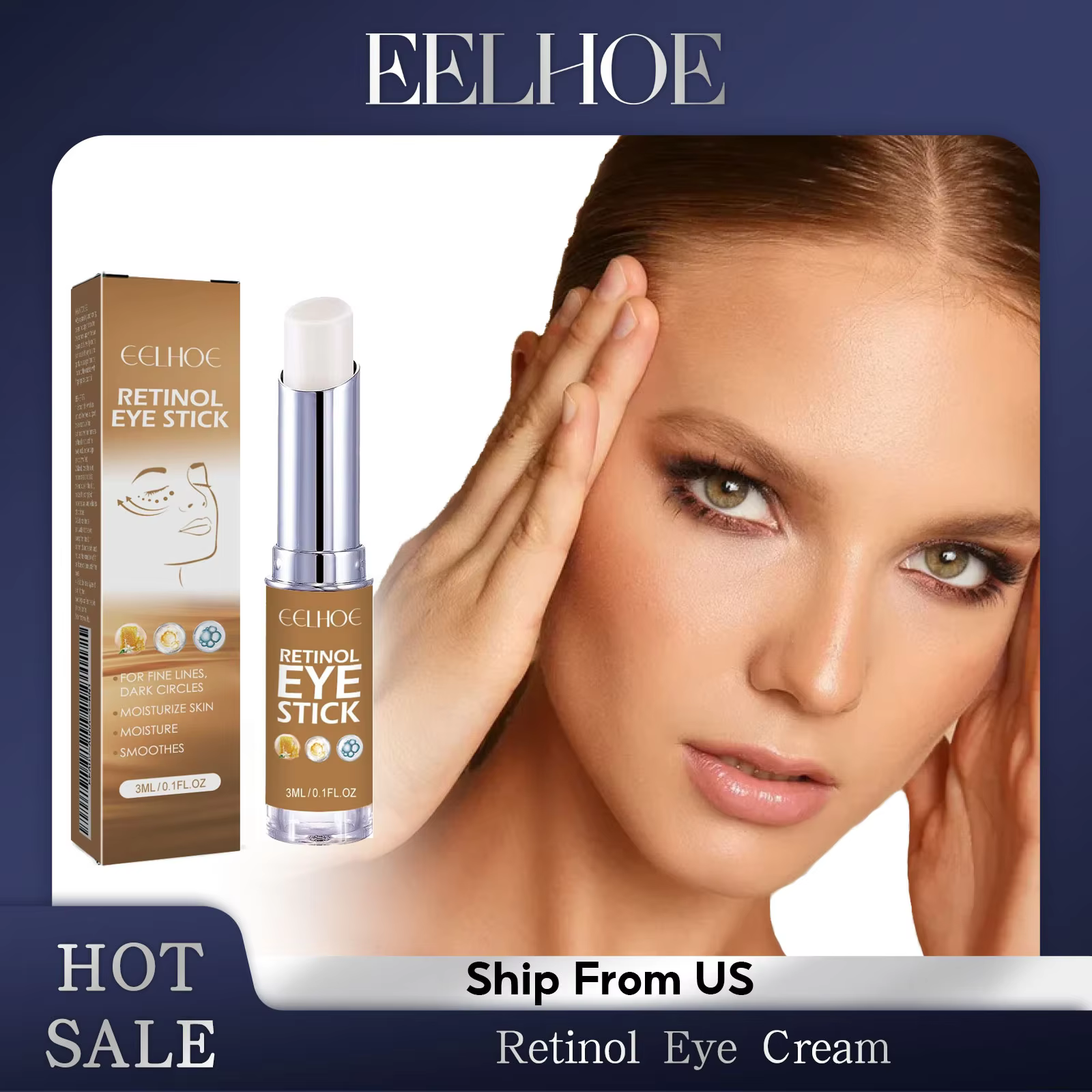 Retinol Anti-Wrinkle Eye Cream Stick Anti Aging Remove Eye Bag Dark Circle Firming Eye Whitening Moisturizing Brighten Skin Care