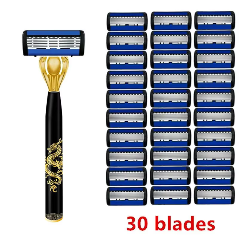Black Pattern Razor Classic 6 Layer Safety Razor for Mens Shaving&Womens Hair Removal Shaving Blades Manual Shaver