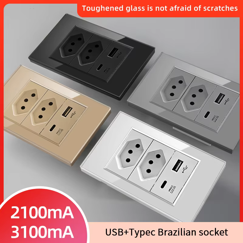 Herepow Brazil Standard Dual USB Wall Socket Type-c 20W Fast Charging 10A 20A Power Outlet Smart Home Appliance Plug Adapter