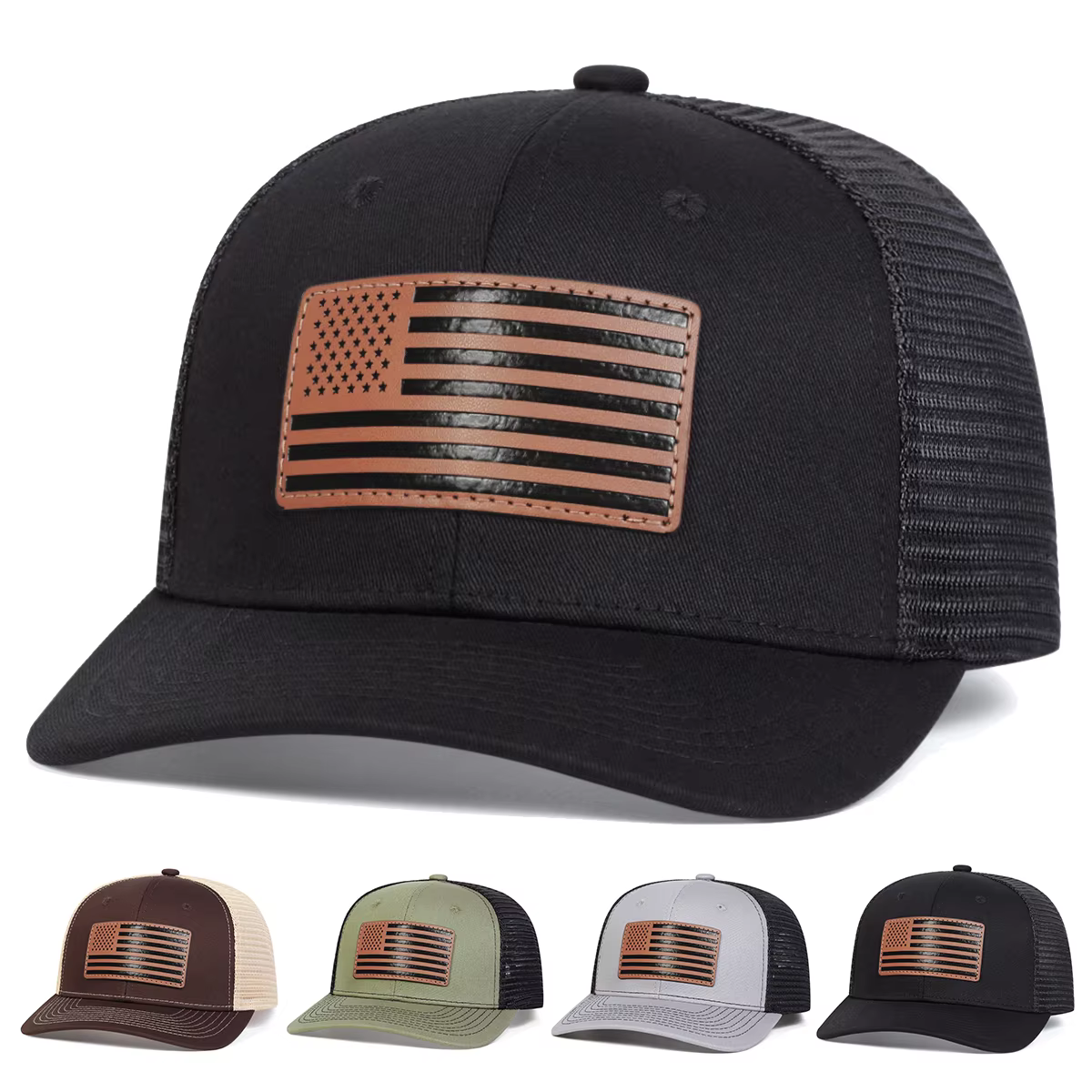 1piece Unisex American Flag Leather Label Baseball Net Caps Spring and Summer Outdoor Adjustable Casual Hats Sunscreen Hat
