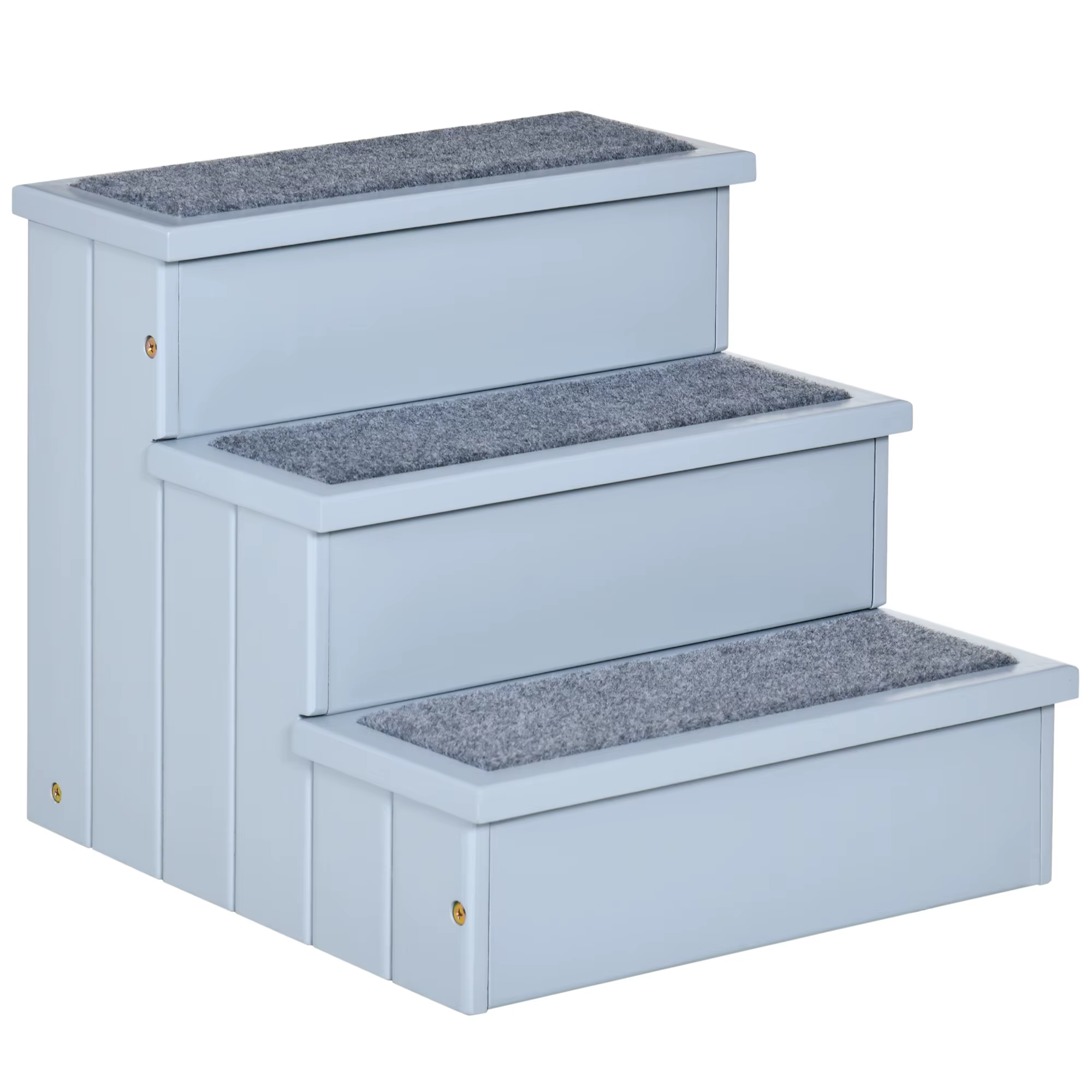 PawHut 3 Step Pet Ladder with Storage Space and Carpet Non-Slip Portable Wood for Vehicle Cargo 30 kg 40,5x44,5x38 cm Gray