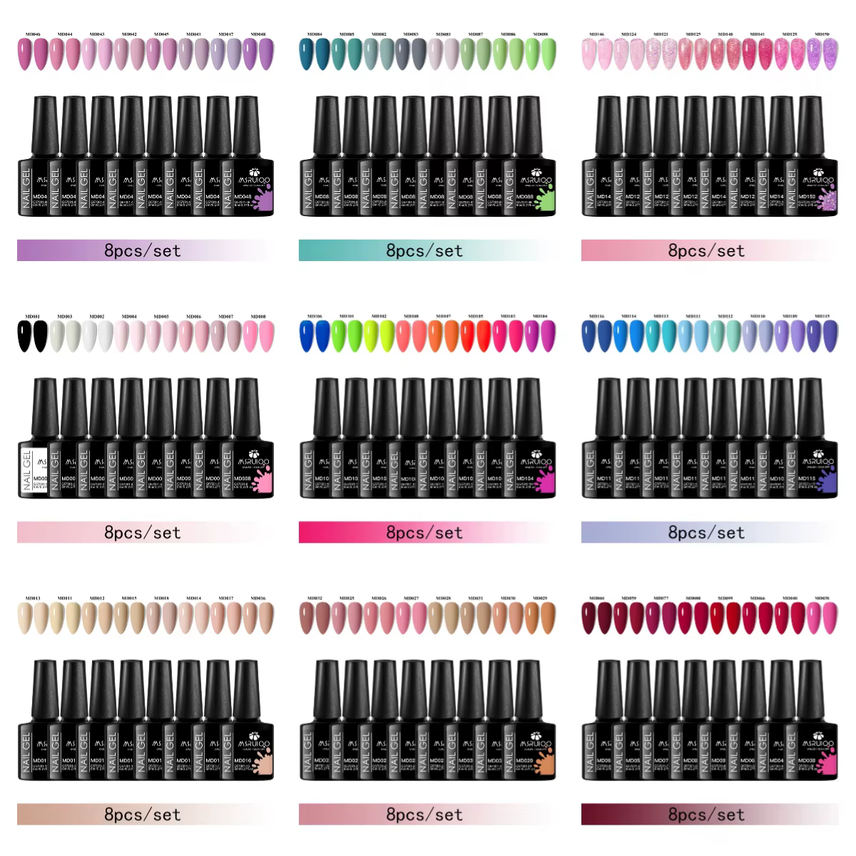 MSRUIOO 8pc Gel Nail Polish Kits Summer Colorful Semi Permanent UV LED Gel Polish Set Glitter Nail Art Varnish Design Manicure