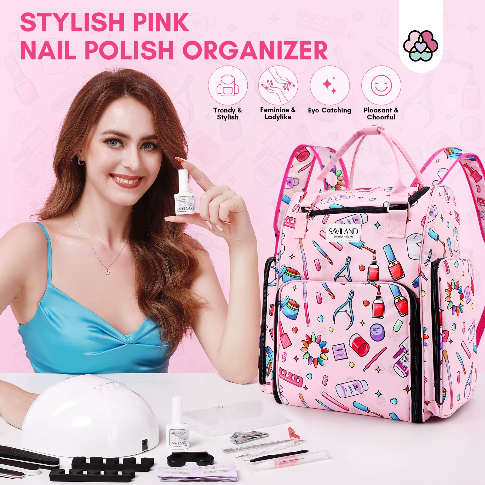 SAVILAND Nail Polish Storage Bag 80 Bottles Large Nail Organizer Bag Multi-Spacer Nail Polish Travel Case for Nail Supply