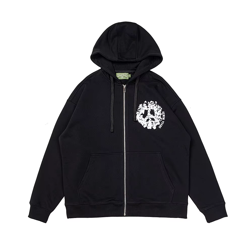Street Petal Pattern Zipper Hoodie Men's and Women's Gothic Retro Zipper Sportswear High Street Fashion Jacket