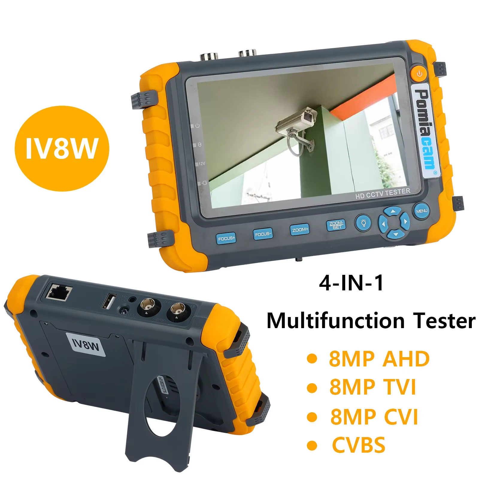 IV8W 5.0 Inch Monitor CVBS 8MP AHD/CVI/TVI 4-In-1 Camera Tester Portable Support PTZ Controller Audio Support VGA HDMI Input