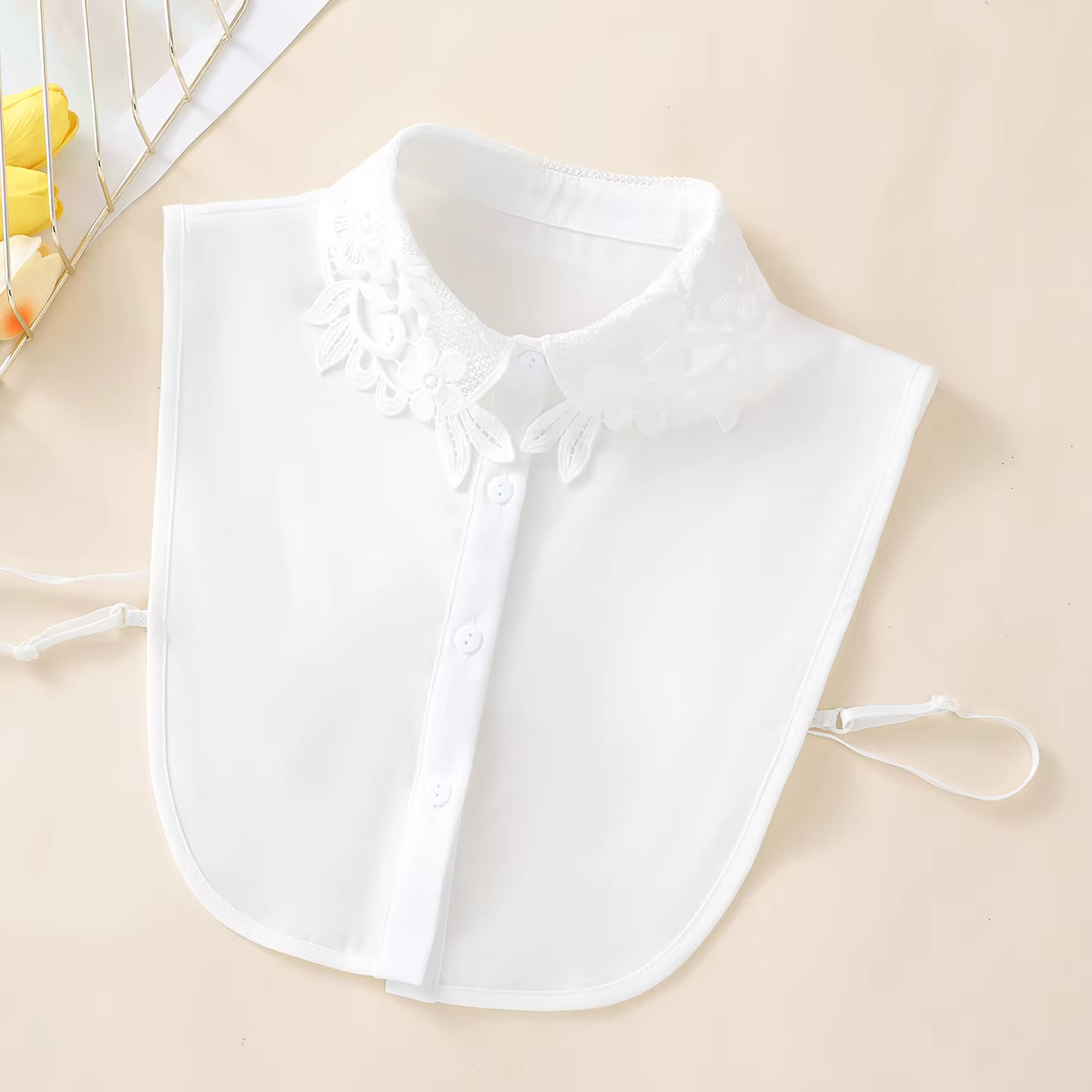 Ladies Fashion Flower Branch and Leaf Embroidered Collar Chiffon Fake Collar with Sweater Half Shirt Versatile Fake Collar