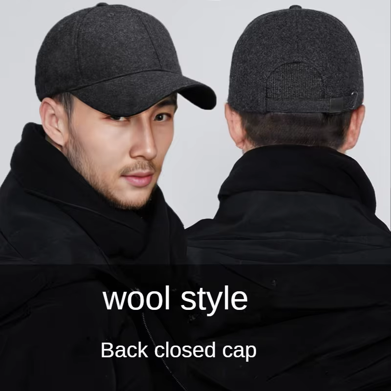 2023 Winter Hat Big Head Size Baseball Cap for Men Thick Wool Fitted Closure Trucker Hat Keep Warm Windproof Solid Color