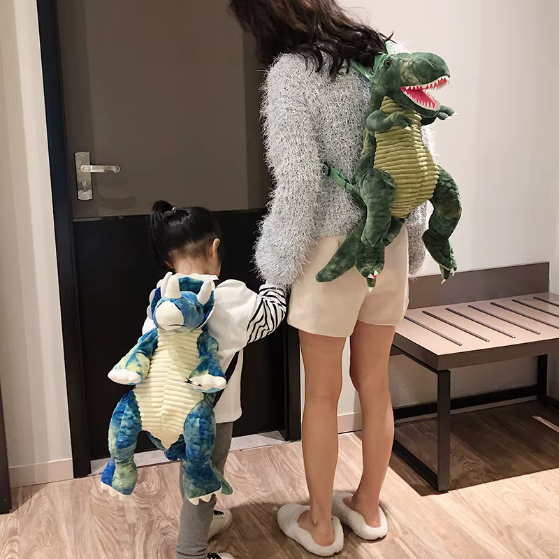 New Fashion parent-child Creative 3D Dinosaur Backpack Cute Animal Cartoon Plush Backpack Dinosaurs Bag for Children Kids Gifts