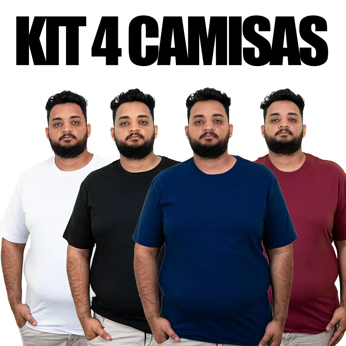 4 Kit Men's Plus Size Short Sleeve T-shirt 100% Premium Cotton