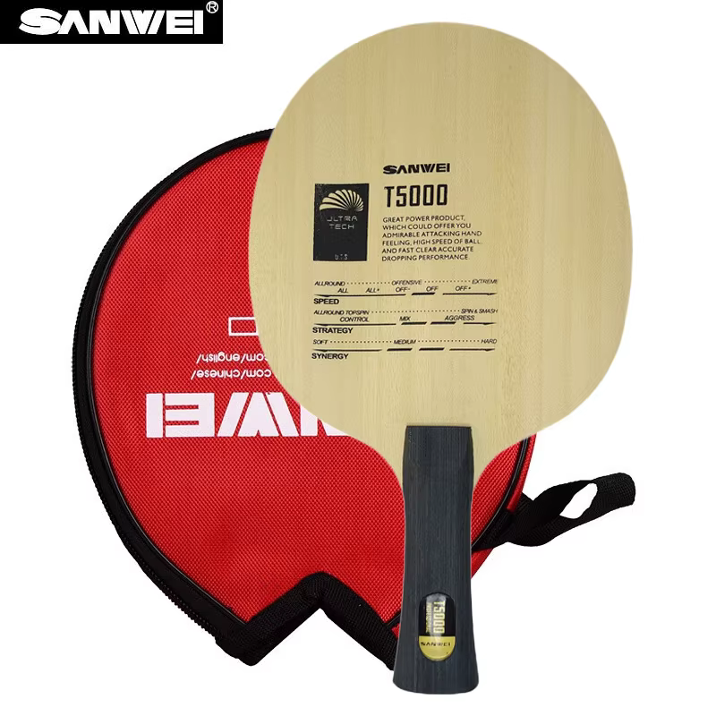 (Free Random Round Bag) SANWEI T5000 CARBON Table Tennis Blade Racket (5+2 Carbon) T-5000 Ping Pong Bat Paddle