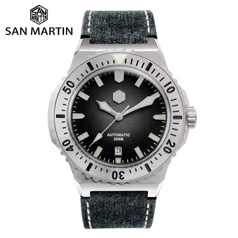 San Martin 42mm Men Luxury Watch High Quality Vintage Diver Automatic Mechanical Business Wristwatch Sapphire Leather 20 Bar