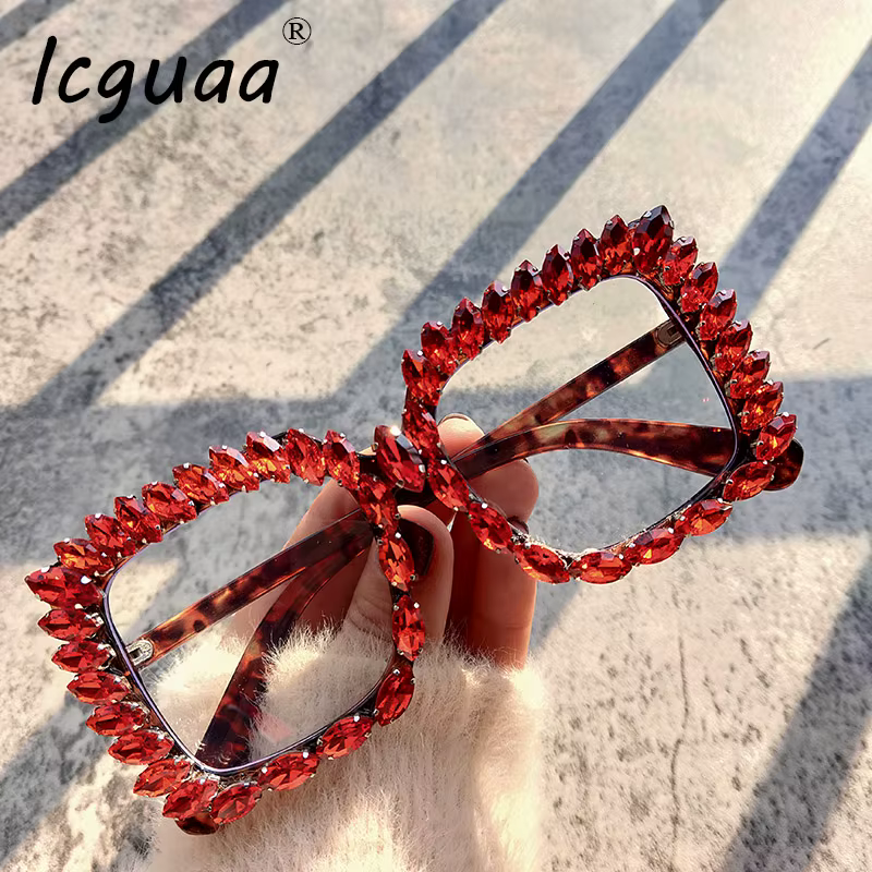 Classic Oversize Square Sunglasses Handmade Optical Luxury Glasses Bling Tip Crystal Eye Wear Steampunk Sunglasses Oculos de sol