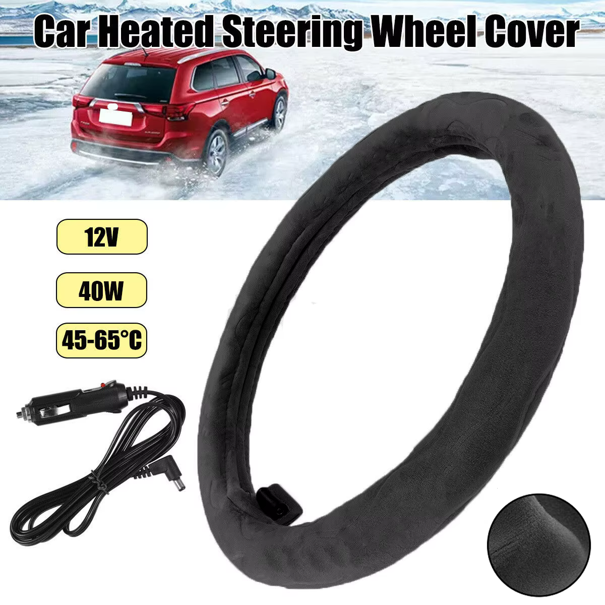 38cm Car Lighter Charger Heater Warm Steering Wheel Cover Heating Universal 12V Interior Accessories Warm Steering Covers