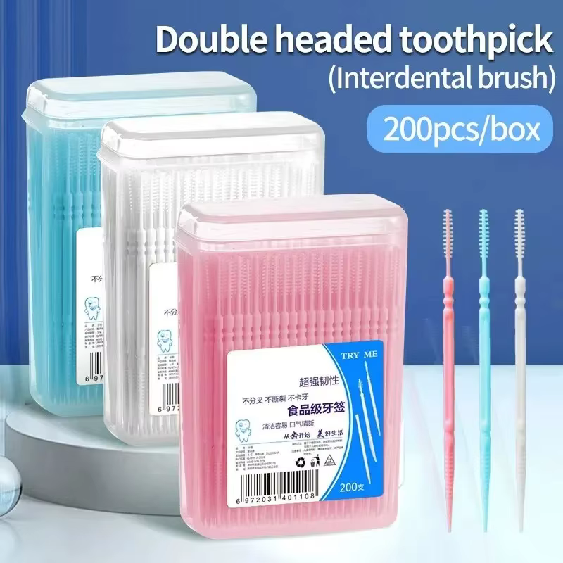 Toothpick Brush 100/200PCs Boxed Plastic Toothpick Disposable Household Interdental Brush Teeth Picking Dental Floss