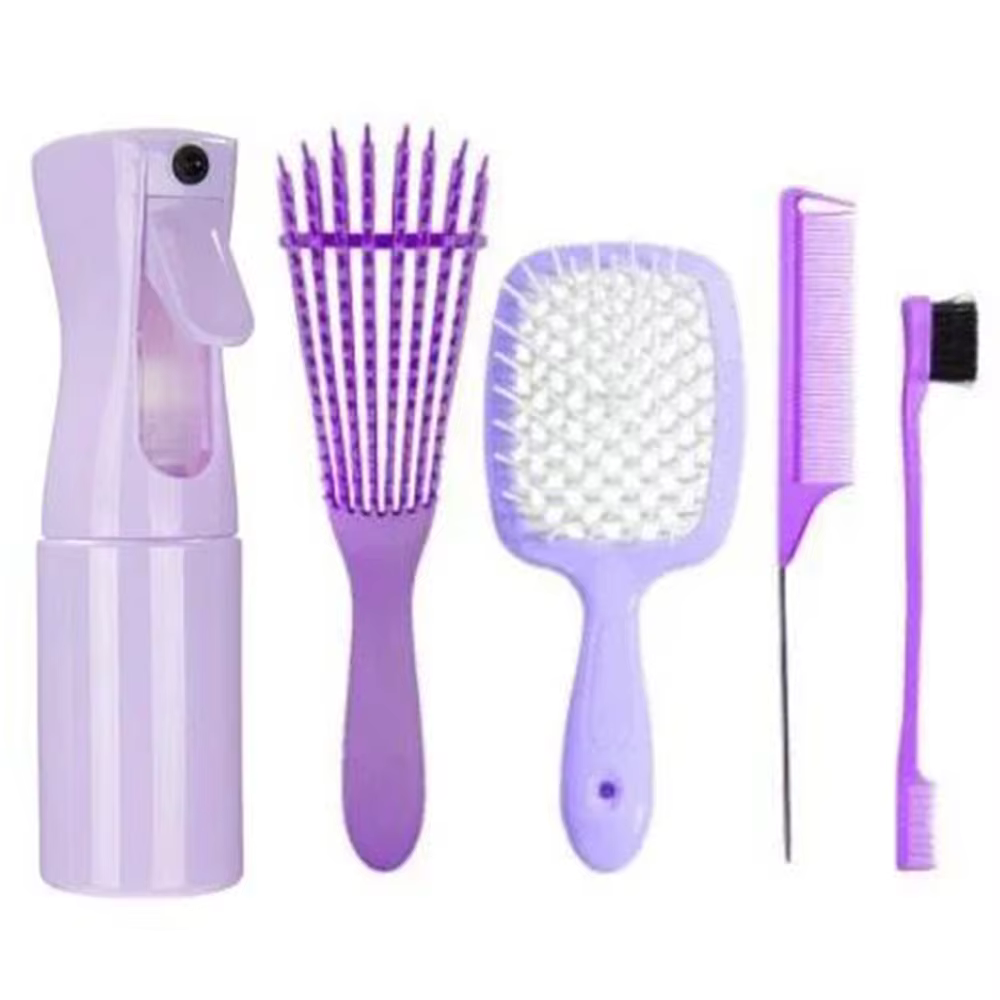 5pcs/set Detangling Hair Brush Curly Hair Curved Rat Tail Comb Set Natural Wet Curly Untangle Hair Brush Barber Salon Hair Tools