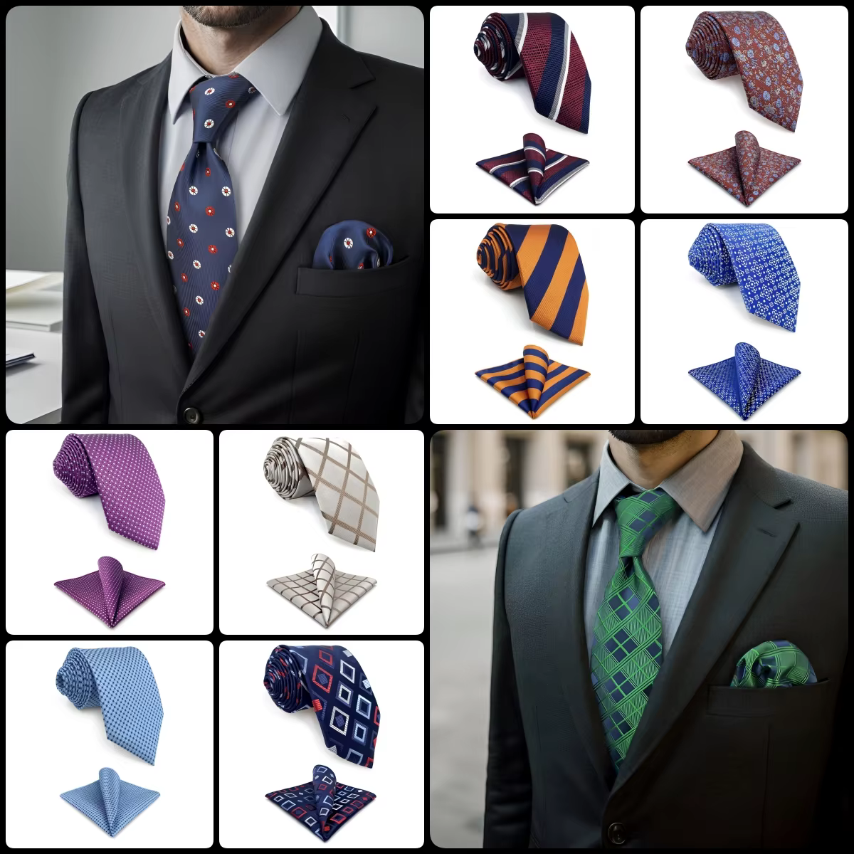 Colorful 160cm 63" Extra Long Necktie Set Blue Green Black Dots Tie and Pocket Square Wedding Gift Neckwear Dropshipping