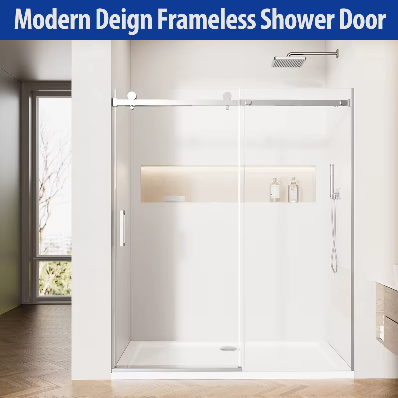 bathroom shower door 56-60" W X 70" H  Shower Door  8mm clear tempered glass bathroom door, brushed nickel shower screen