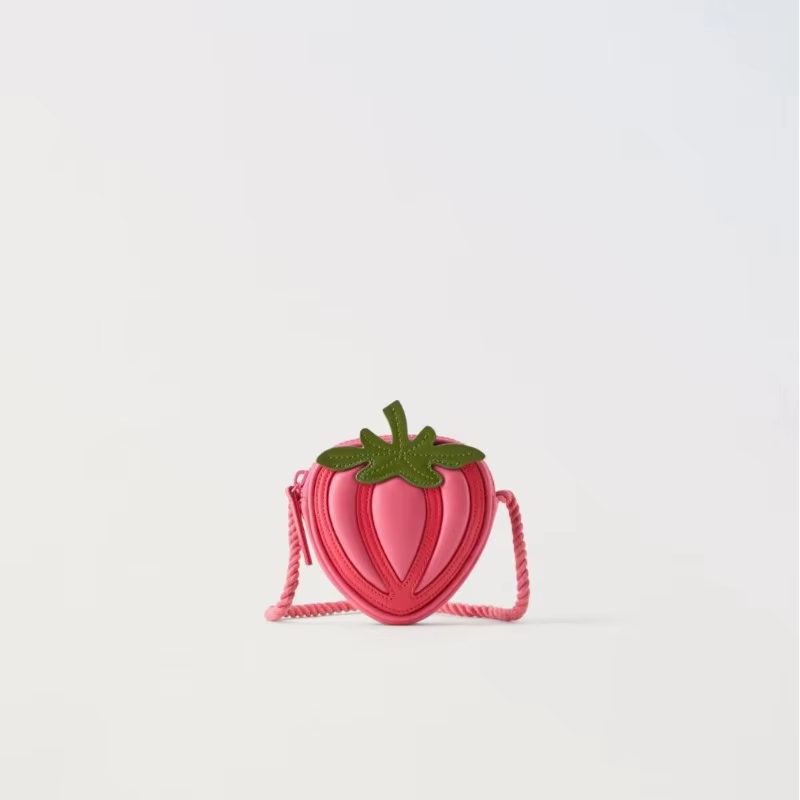 Summer New PU Concave Pink Strawberry Fruit Bag Three-dimensional Children's Crossbody Bag Women's Shoulder Bag