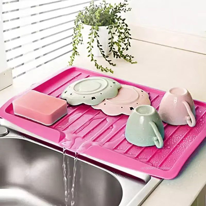 Kitchen silicone dish drain tray, large sink drying rack, worktop box, kitchen machine drying rack