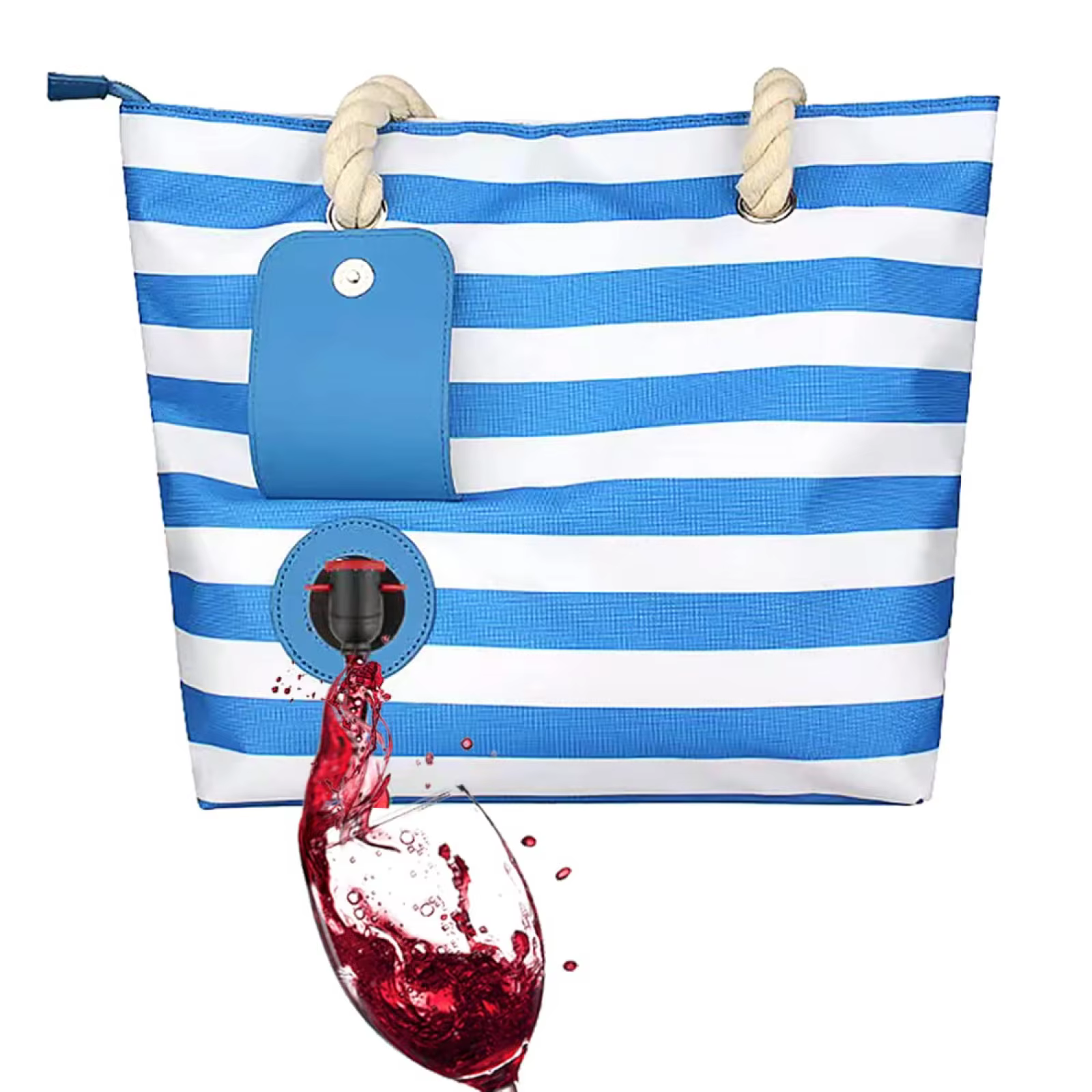 Beach Wine Tote Bag, Wine Cooler Bag Leakproof Insulated Purse Carrier with Spout Hidden Compartments, for Travel, Restaurant
