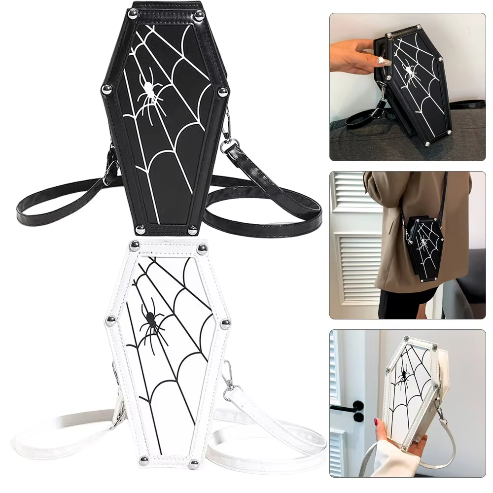 Retro Gothic Cross Shoulder Bag Halloween Novelty Crossbody Bag PU Leather Women's Cell Phone Bag Coffin Cosplay Cosmetic Bag